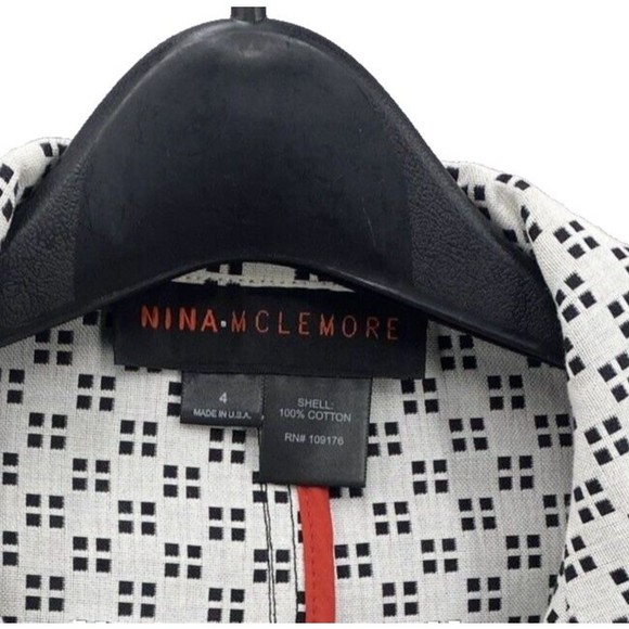 Nina McLemore Blazer Size 4 Career Blue Contrast Print Geometric Button - Picture 8 of 11